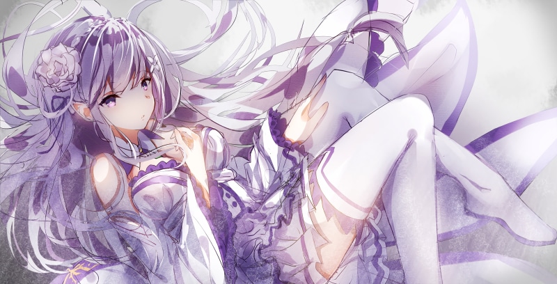 anime girls, purple, anime, full frame, cleavage, fashion, large group of objects, nature, 2K, Emilia (Re: Zero), representation, art and craft, women