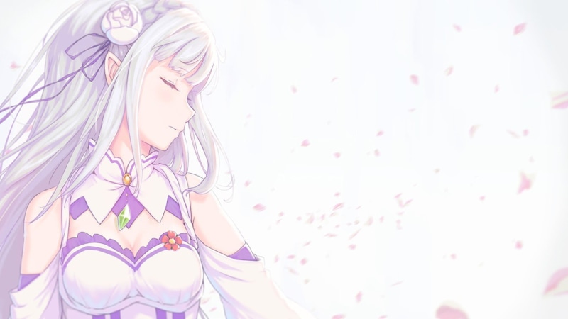 innocence, hair, one person, hairstyle, cleavage, 720P, Emilia (Re: Zero), child, Re:Zero Kara Hajimeru Isekai Seikatsu, pattern, childhood, human face