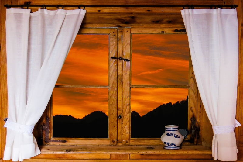 container, window, nature, outlook, table, sunlight, textile, travel, absence, domestic room, krug, wood - Material, curtain, view, two, relaxation, wooden windows
