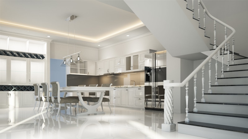 room, furniture, dining, steel, render, steps and staircases, built structure, domestic room, classic, home interior, chair, table, piece, luxury, 3d, no people