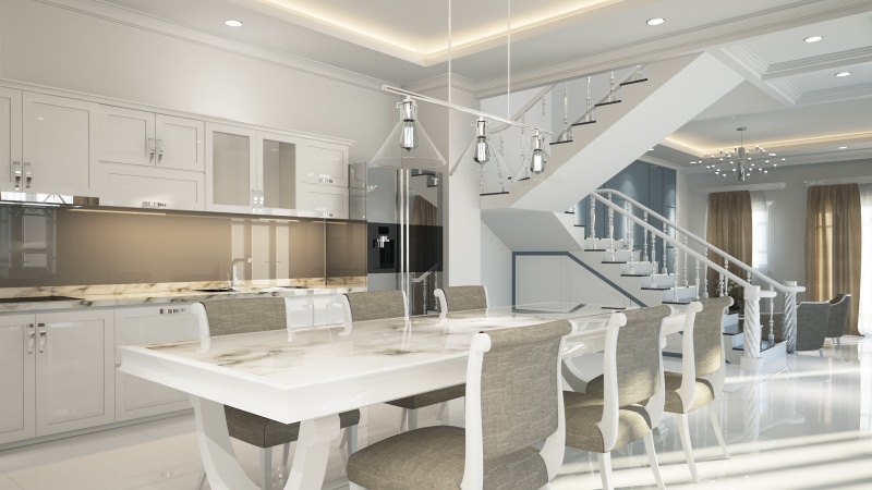 neoclassical, wealth, white, room, interior, 3d, domestic kitchen, white color, classic, indoors, furniture, home, chair, no people, luxury, architecture