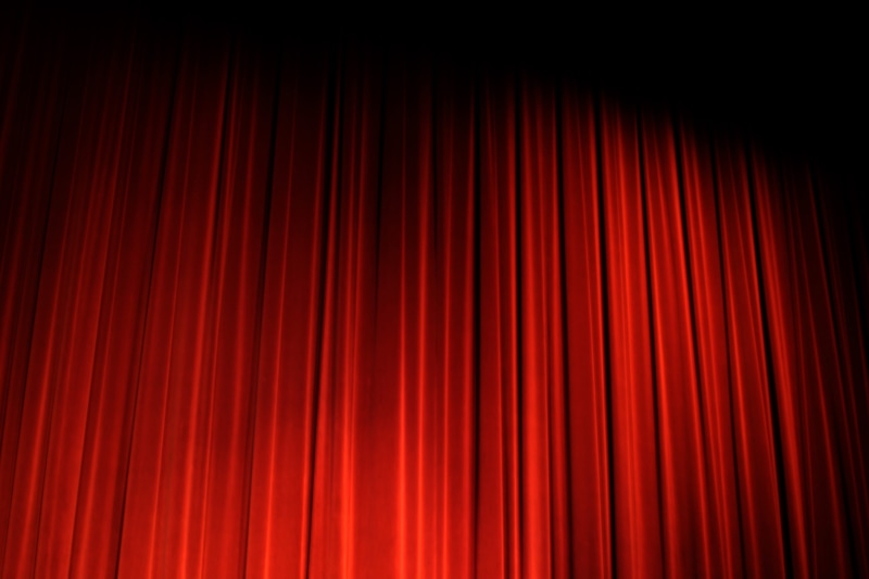 stage - performance space, no people, theatrical performance, red, focus on shadow, classical style, abstract, softness, decorative, closed, illuminated