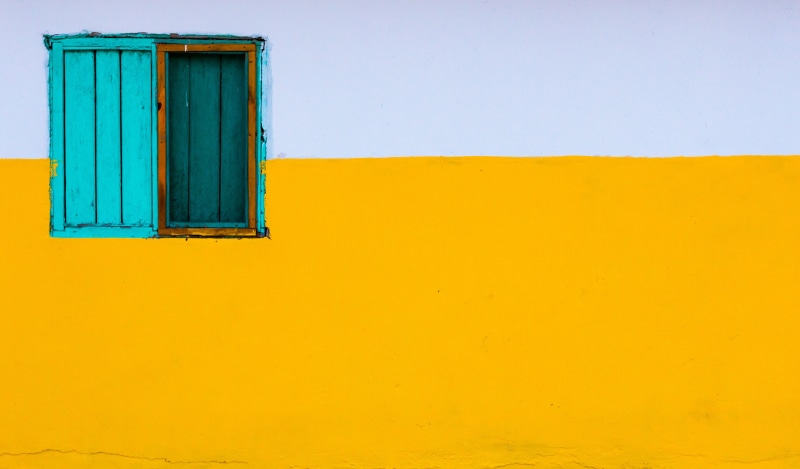 4K, copy space, building exterior, blue, teal, day, house, old, white, turquoise colored, orange color, vibrant color, outdoors, wall, building, no people