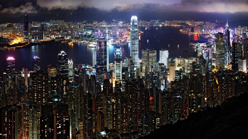 Bank of China Tower, architecture, crowd, illuminated, modern, office building exterior, tall - high, urban skyline, travel destinations, building, night