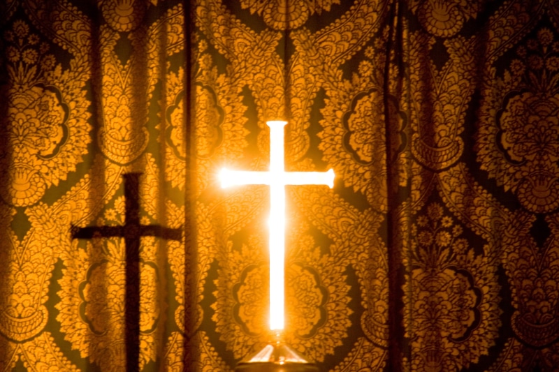 electric lamp, glowing, lighting equipment, belief, no people, god, praying, gold colored, ornate, exterior, indoors, curtain, old, star shape, chirch