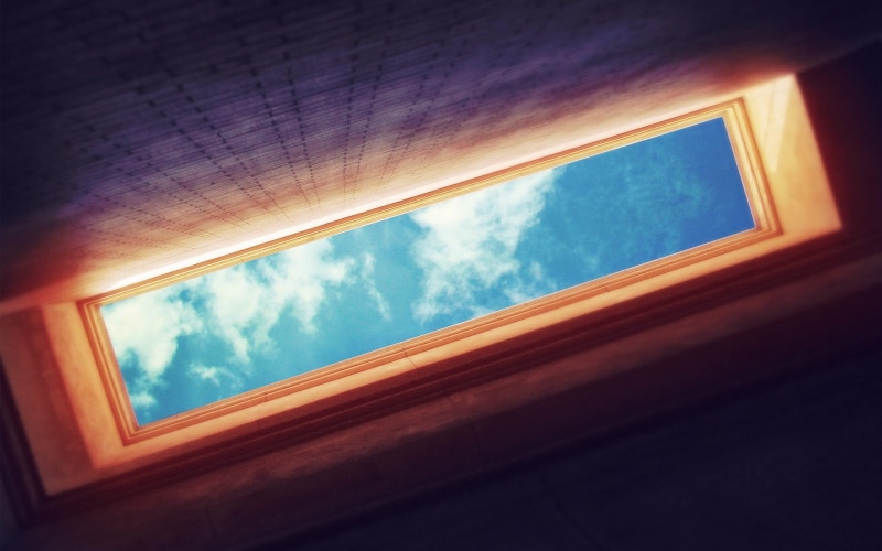 copy space, domestic Room, looking, low, wall - Building Feature, inside, clouds, nature, transparent, sunlight, tilt, looking up, sky, bright, worms eye view