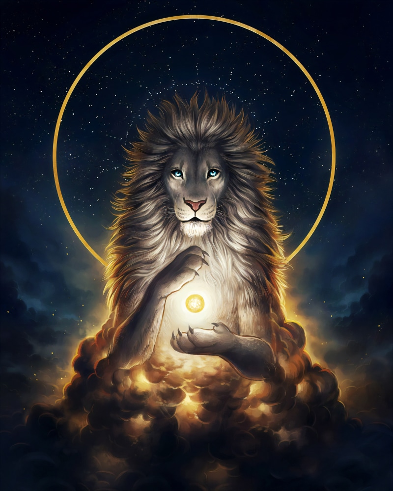 5K, white hair, blue eyes, Divinity, artwork, aslan, white lion, Jonas Jodicke, lion