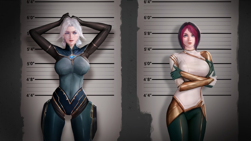 Camille (League of Legends), League of Legends, video games, artwork, drawing, fantasy girl, short hair, two women, video game art, fan art, digital art