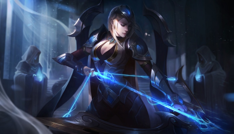 LoL, Ash, Splash, Ashe, Championship, Worlds, String, Light, Artwork, 5K, Temple, Bow, League Of Legends, Arrow
