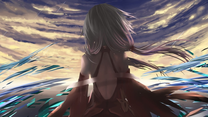 nature, Guilty Crown, standing, anime girls, human hair, day, hairstyle, hair, lifestyles, sunlight, one person, women, outdoors, cloud - sky, leisure activity