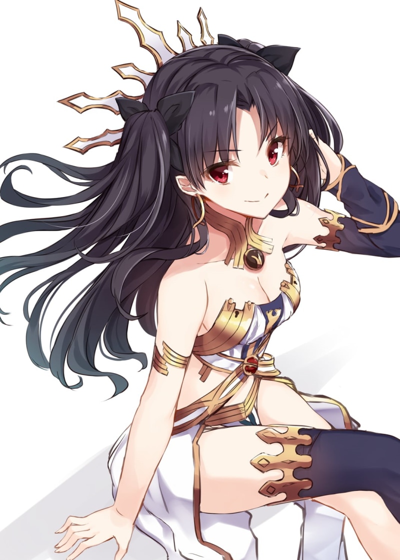 FGO, portrait display, Fate/Grand Order, Ishtar (Fate/grand order), black hair, long hair, ponytail, bare shoulders, crown, Ishtar (Fate Grand Order), anime girls