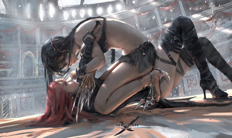 art, 1080P, girls, Aeolian vs. Lenia, Wlop, Ghost blade, arena