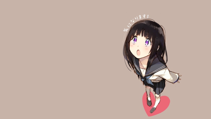 backgrounds, teenage Girls, haired, elegance, long hair, dress, purple eyes, Hyouka, anime, isolated, anime girls, copy space, beauty, girl, cartoon, illustration