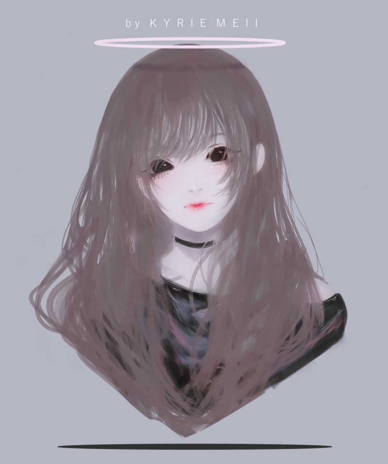 Kyrie Meii, face, anime girls, long hair, simple background, anime, dark eyes, 720P