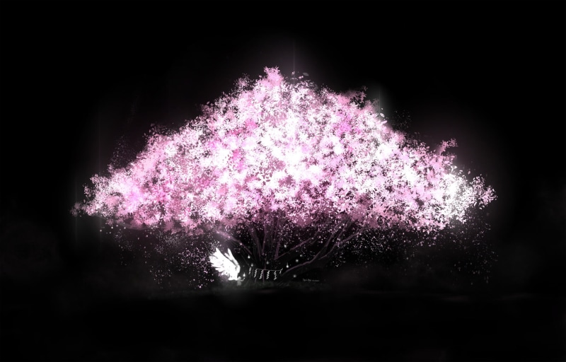 anime, simple background, 1080P, glowing, wings, cherry blossom, pink, anime girls, trees, Kyrie Meii