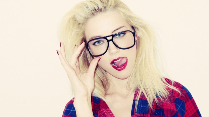blonde, lipstick, blue eyes, wearing, one person, black, hair, making a face, Amber Heard, mouth open, human face, red, front view, looking at camera, face