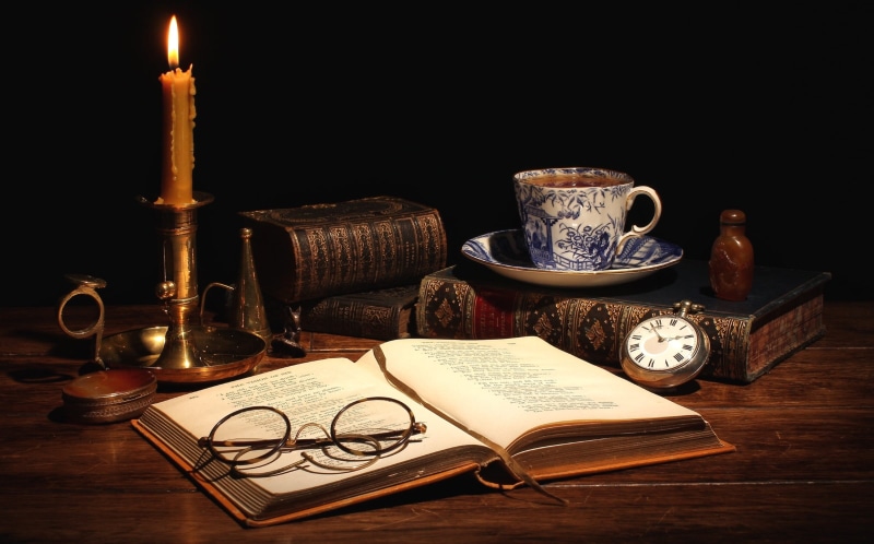 still life, coffee, 1080P, publication, religion, black, tea, round, table, antique, glasses, book, Cup, crockery, burning, indoors, tea cup, wood - material