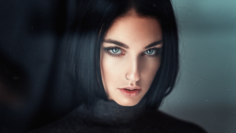 dark, shirt, beautiful people, one person, headshot, portrait, black clothing, indoors, sweater, beauty, beautiful woman, s, human face, make-up, human body part