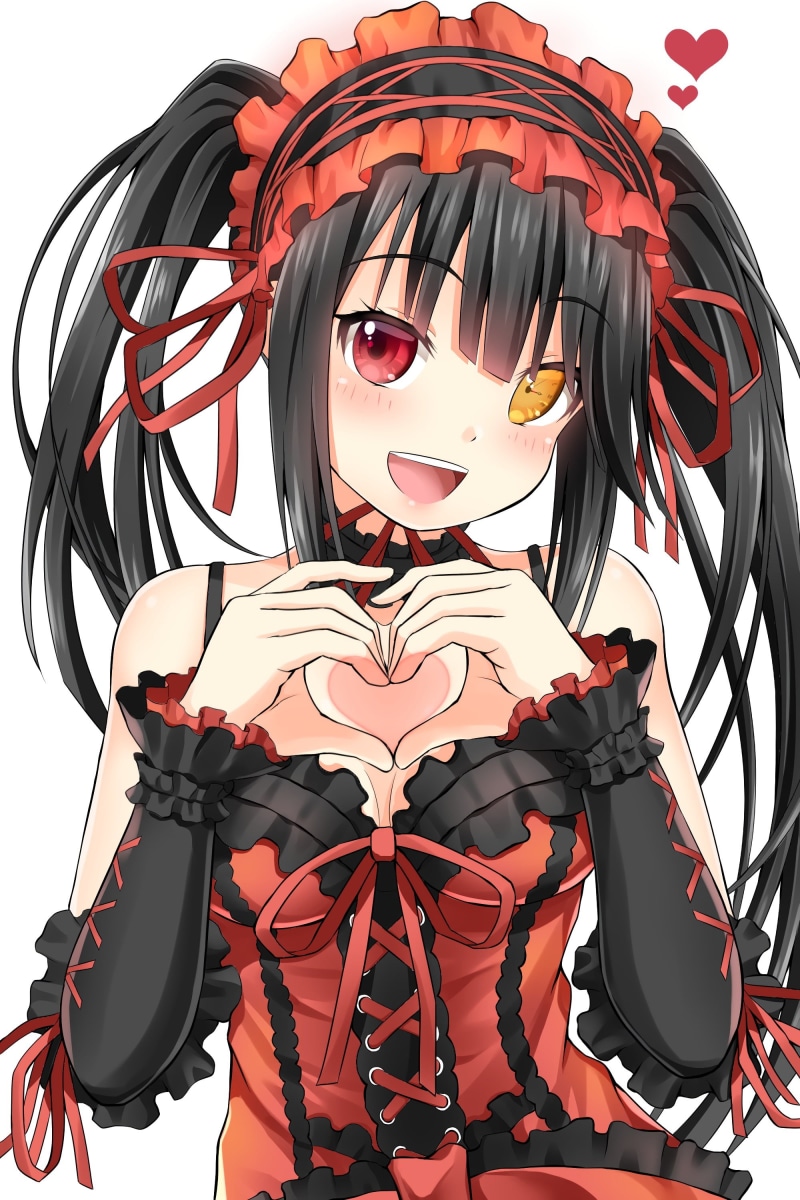 open shirt, long hair, hair, red, anime girls, indoors, Tokisaki Kurumi, anime, art and craft, 2K, black color, people, beauty, fashion, clothing, representation