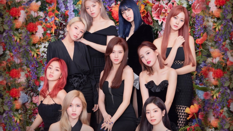 Asian, K-pop, long hair, Twice, group of women, 4K, model, dyed hair, Black clothes, singer, women