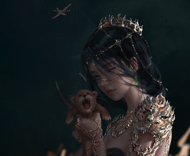 GhostBlade, Comics, Girl, Tiger, 1080P