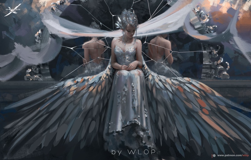White Hair, Mirror, Comics, GhostBlade, 720P, Angel