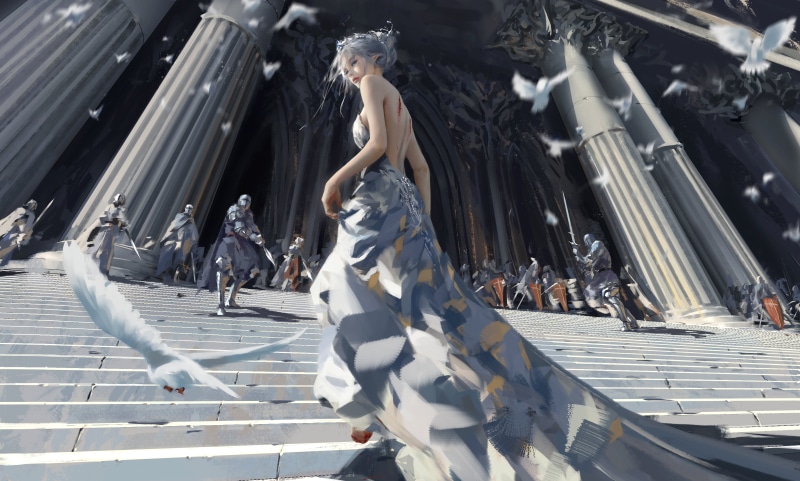 women, fashion, fantasy girl, anime, portrait display, anime girls, silver dress, WLOP, drawing, 5K, glamour, long hair, Ghostblade, fantasy art