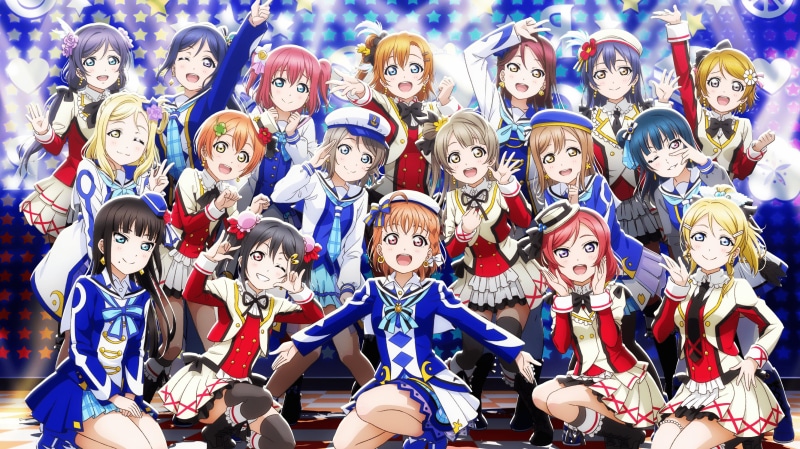 Love Live! Sunshine, anime girls, Love Live!, 2K, blue background