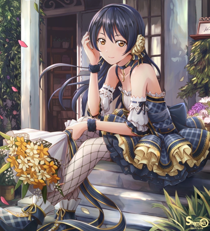 representation, female likeness, women, 720P, Sonoda Umi, females, sitting, young adult, hairstyle, beautiful woman, nature, looking at camera, Love Live!