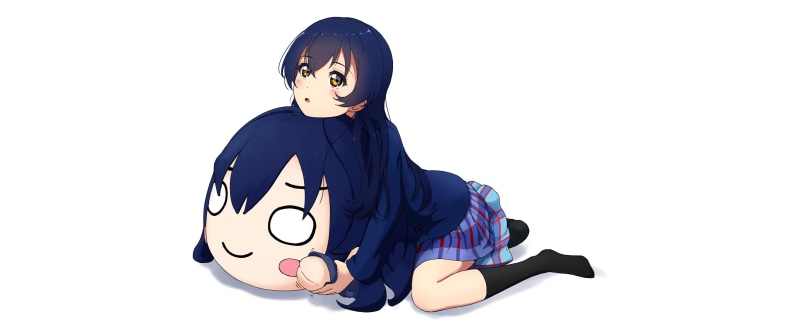 Love Live!, 2K, blue hair, anime, yellow eyes, socks, white background, Sonoda Umi, kneeling, anime girls