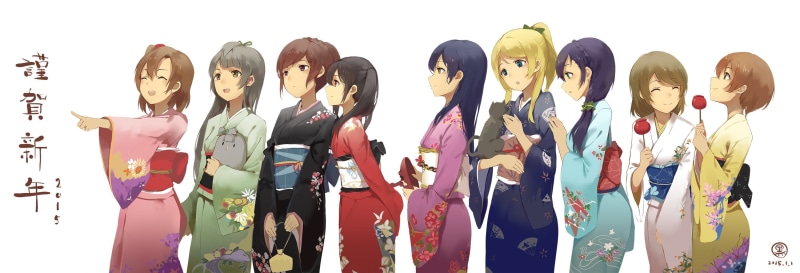 Hoshizora Rin, Yazawa Nico, adult, female, Toujou Nozomi, mannequin, representation, group of people, 2K, variation, traditional clothing, young adult