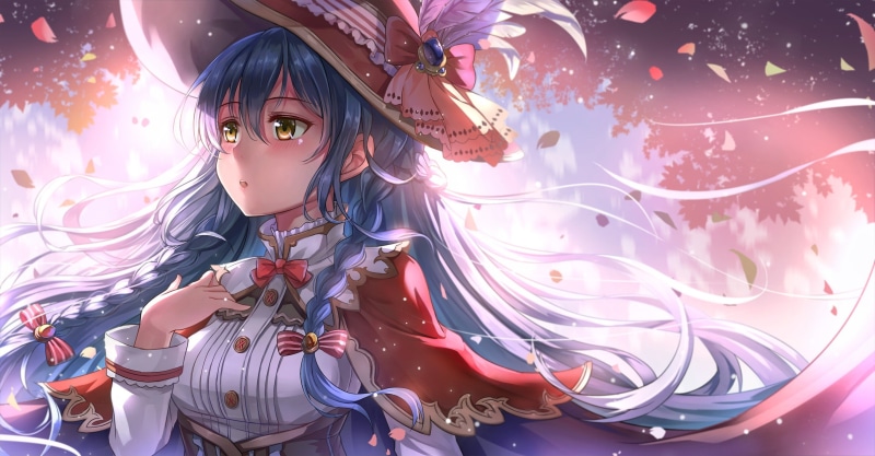 anime girls, Sonoda Umi, flower petals, blue hair, Love Live!, anime, 2K, hat, braids