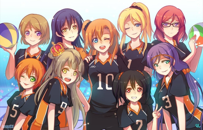 multi colored, anime girls, real people, men, people, Nishikino Maki, Yazawa Nico, Kousaka Honoka, teenager, childhood, group of people, child, standing