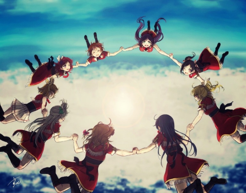 creativity, real people, lifestyles, Sonoda Umi, enjoyment, low angle view, Nishikino Maki, group of people, decoration, 720P, art and craft, flower, Love Live!