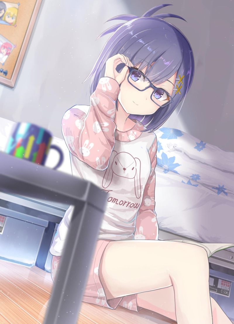 Tsukinose April  Vignette, purple hair, pink pajamas, glasses, Gabriel Dropout, 1080P