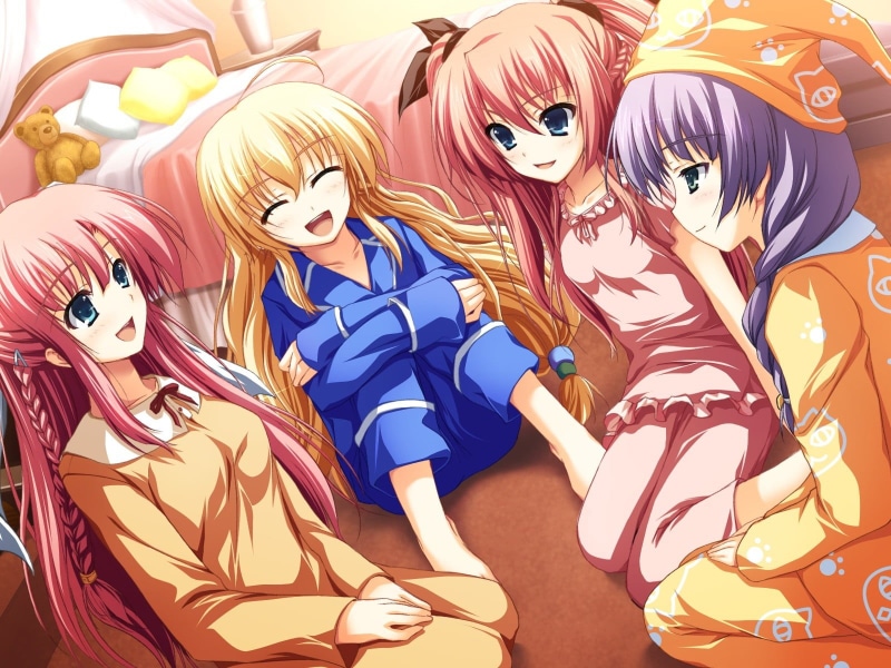 visual novel, art and craft, celebration, disguise, male likeness, people, indoors, human representation, lifestyles, pink pajamas, Nikaidou Reika, representation