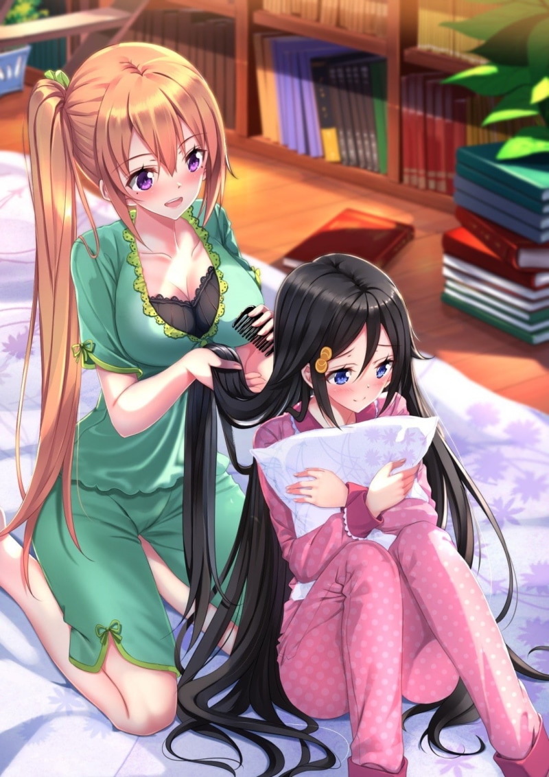 Pink Pajamas, Musaigen No Phantom World, Swordsouls, Anime Girls, Kawakami Mai, 720P, cleavage, Pyjamas, Izumi Reina, anime