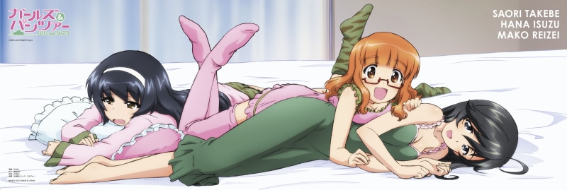 panzer, girls, hana, bed, dual, multi, pajamas, isao, reizei, takebe, mako, sugimoto, isuzu, und, 4K, saori, glasses