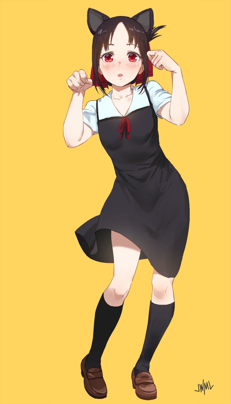 Kaguya Shinomiya, Kaguya-Sama: Love is War, school uniform, nekomimi, anime girls, red eyes, 1080P