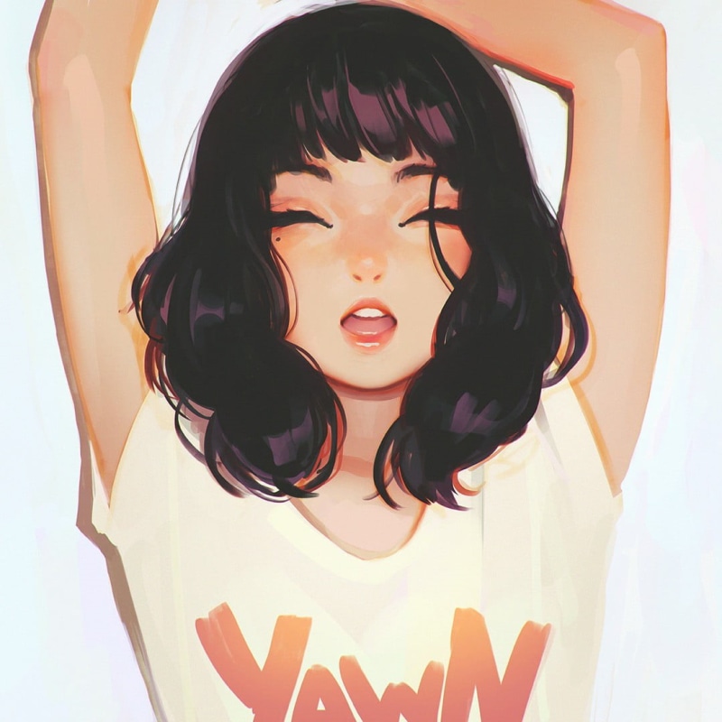 human hair, character, one person, T-shirt, Ilya Kuvshinov, human body part, real people, open mouth, body part, portrait, haired, headshot, women, front view
