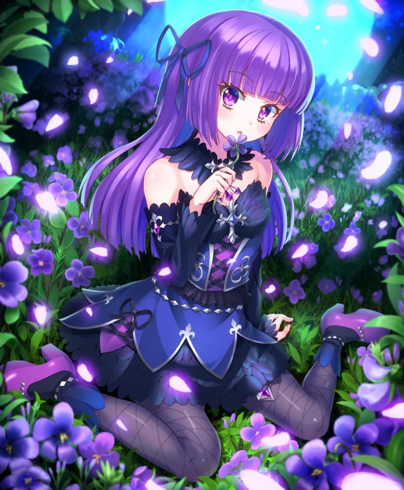 outdoors, illuminated, looking at camera, one person, plant, dress, lifestyles, anime girls, long hair, Aikatsu, nature, heels, beauty, beautiful woman
