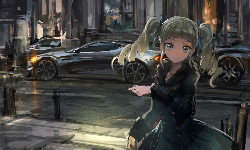 car, lm7, blue, (op-center), toudou, eyes, aikatsu!, twintails, dress, yurika, 720P, long, hair