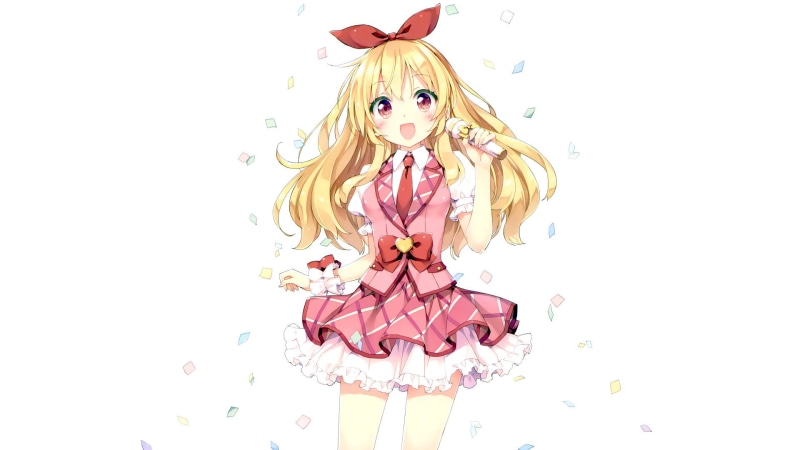 Aikatsu!, indoors, Ichigo Hoshimiya, women, studio shot, blond hair, beauty, looking at camera, copy space, one person, young adult, white background, art and craft
