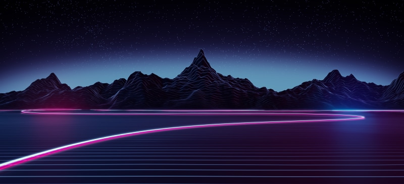 Highway, Neon, RetroWave art, 5K, 5K, Mountains