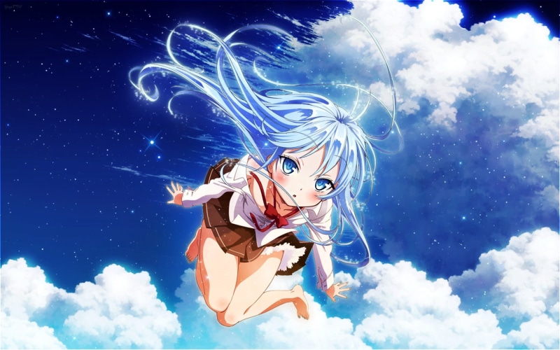 1080P, real people, low angle view, nature, blue, young women, outdoors, Denpa Onna To Seishun Otoko, one person, anime girls, digital composite, sky