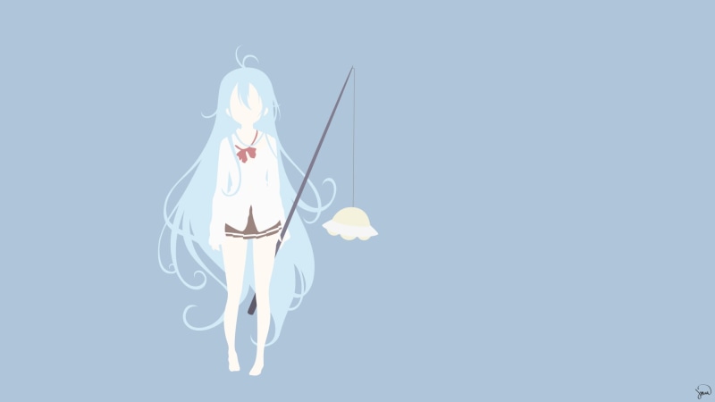 anime girls, indoors, blue background, digital composite, electricity, illuminated, Touwa Erio, studio shot, white color, nature, copy space, 1080P, representation