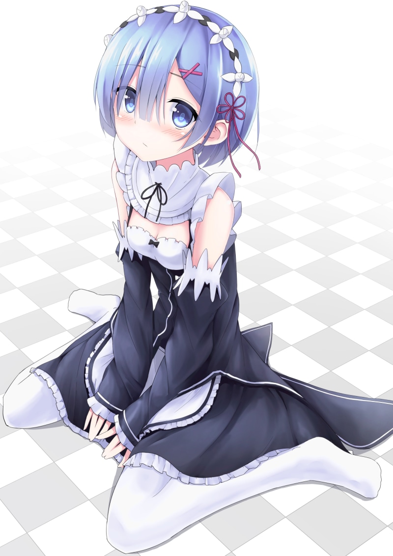 Re:Zero Kara Hajimeru Isekai Seikatsu, anime, portrait, blue hair, cleavage, technology, females, real people, blue, blue eyes, full length, front view