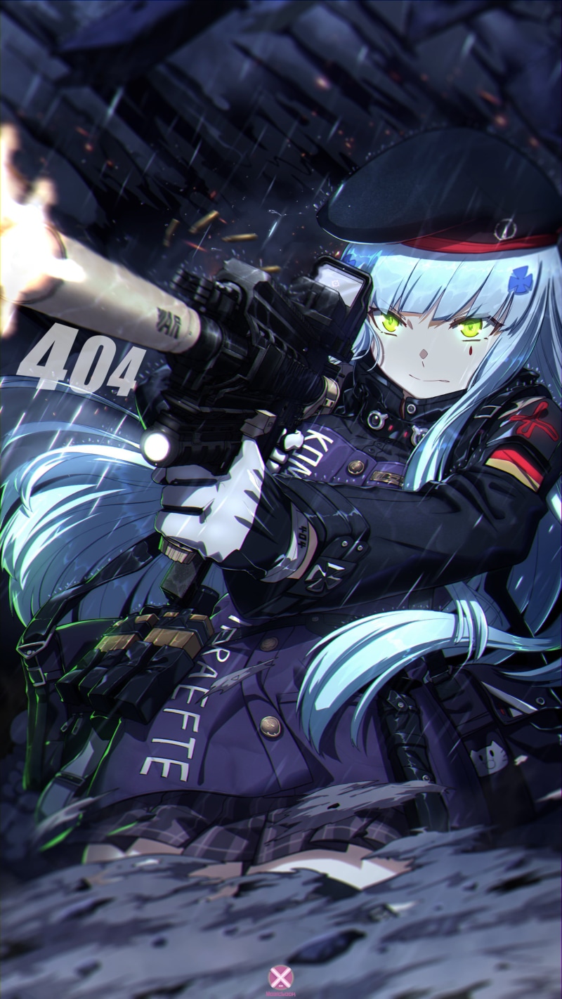 artwork, rain, long hair, Girls Frontline, 2K, digital art, anime, anime girls, HK416 (Girls Frontline), girls with guns, vertical, Girls Frontline, portrait display