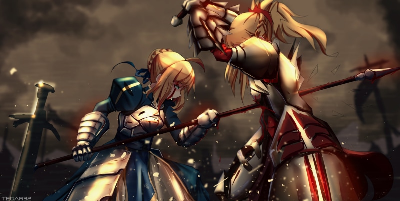 anime girls,  Mordred (Fate/Apocrypha), day, city, medium group of people, Saber of Red, Fate/Stay Night, safety, 2K, incidental people, Saber, Fate/Apocrypha 