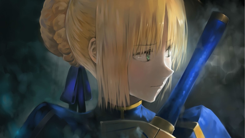 sculpture, character, focus on foreground, no people, blue, indoors, blonde, anime, studio shot, anime girls, Saber, art and craft, Fate Series, nature